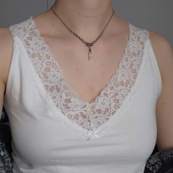 Vintage natural clear quartz silver chainmail necklace with a small silver chain - Picture 5 of 10